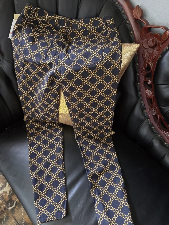 Michael Kors Navy Blue and Gold Chain-Print Skinny Pants - Picture 5 of 5
